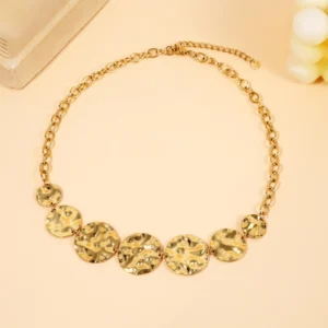 Collier Disques Martelés Dorés